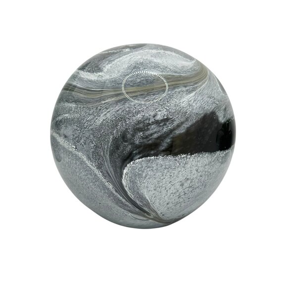 Hand-Blown Gray & Black Swirl Glass Paperweight Decorative Sphere - Picture 3 of 8